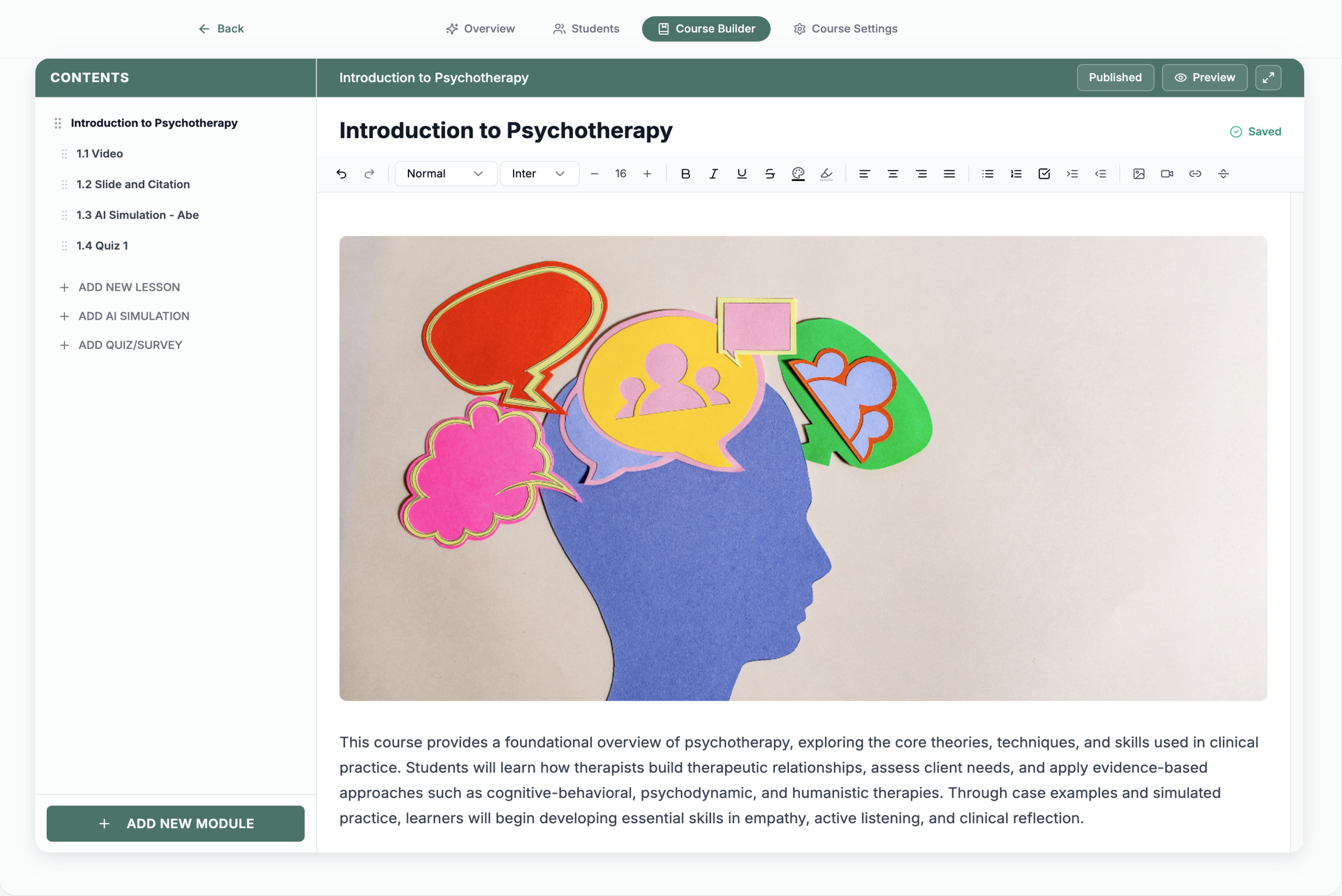 TMind AI course builder interface